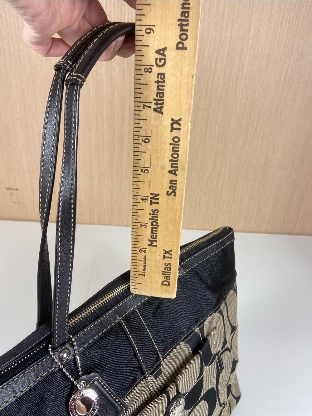 Coach 13705 Signature Gallery Tote Khaki Black Tattersall Plaid Shoulder Bag - Picture 12 of 15